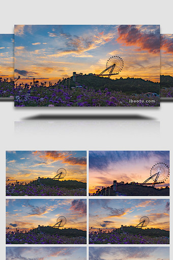 夏季摩天轮晚霞延时实拍素材图片