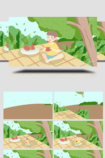 易用卡通mg动画男孩乘凉吃西瓜图片