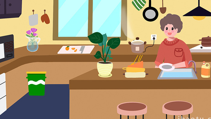 易用卡通mg动画母亲在厨房刷碗