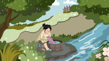河边洗衣服