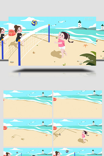 易用卡通mg动画沙滩两人打排球图片