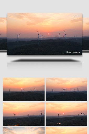 风力发电落日风景风能4K航拍图片
