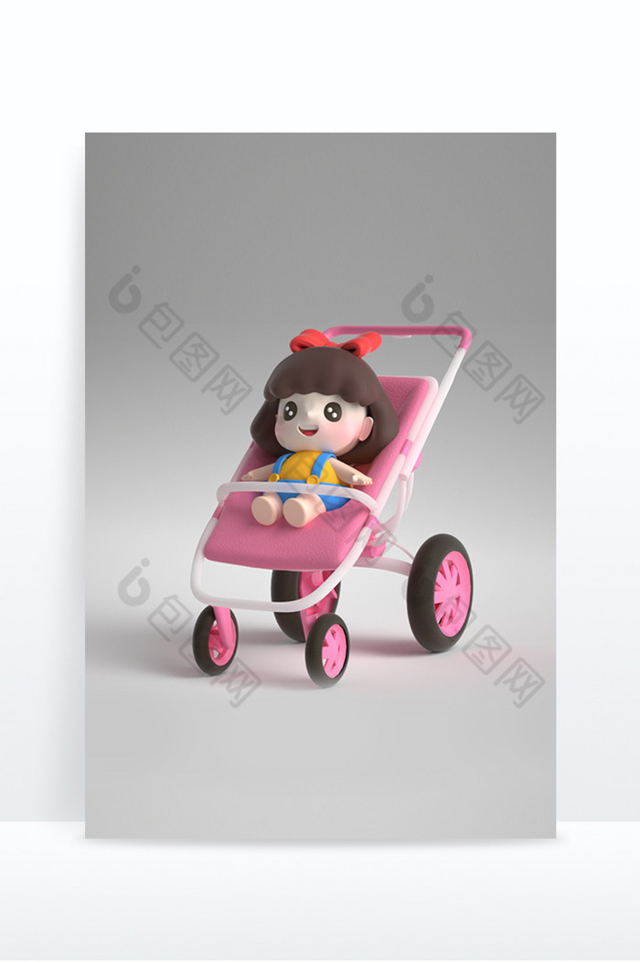 C4D可爱卡通小女孩婴儿车形象图片图片