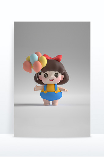 C4D可爱卡通小女孩拿气球形象图片