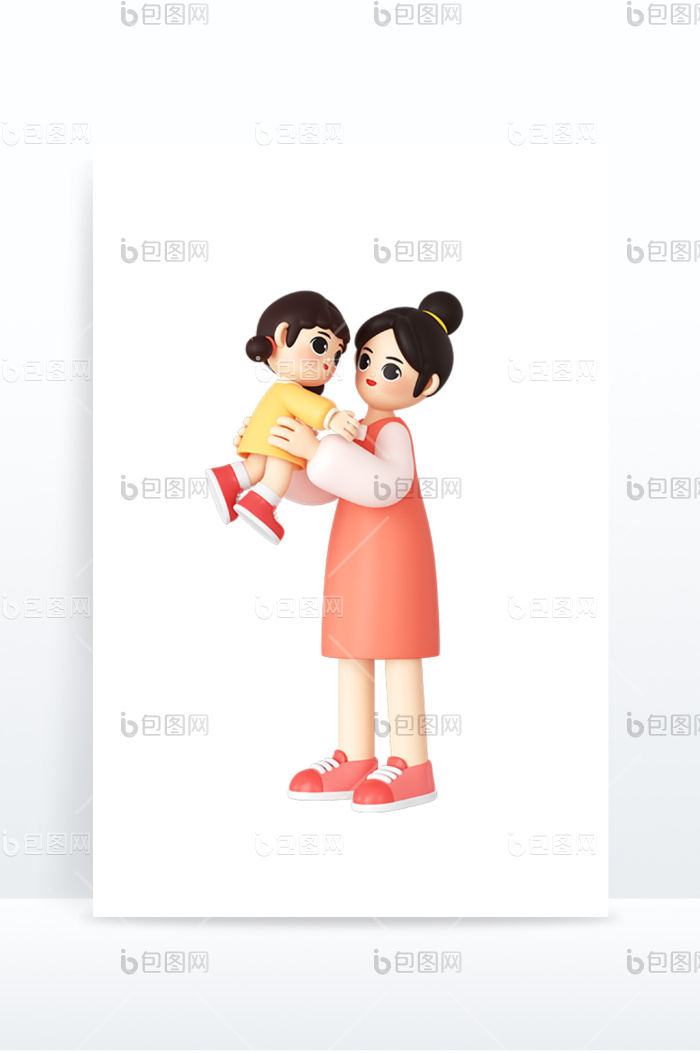 【c4d母亲节妈妈抱女儿举高高】图片下载-包图网