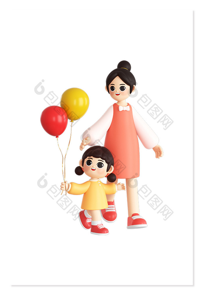 C4D母亲节妈妈女儿手拿气球