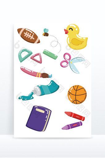 儿童节橄榄球篮球颜料小黄鸭笔图片