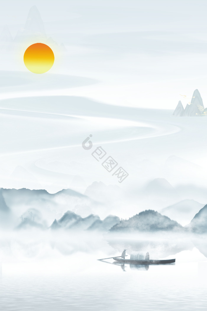 山水插画模板-包图网
