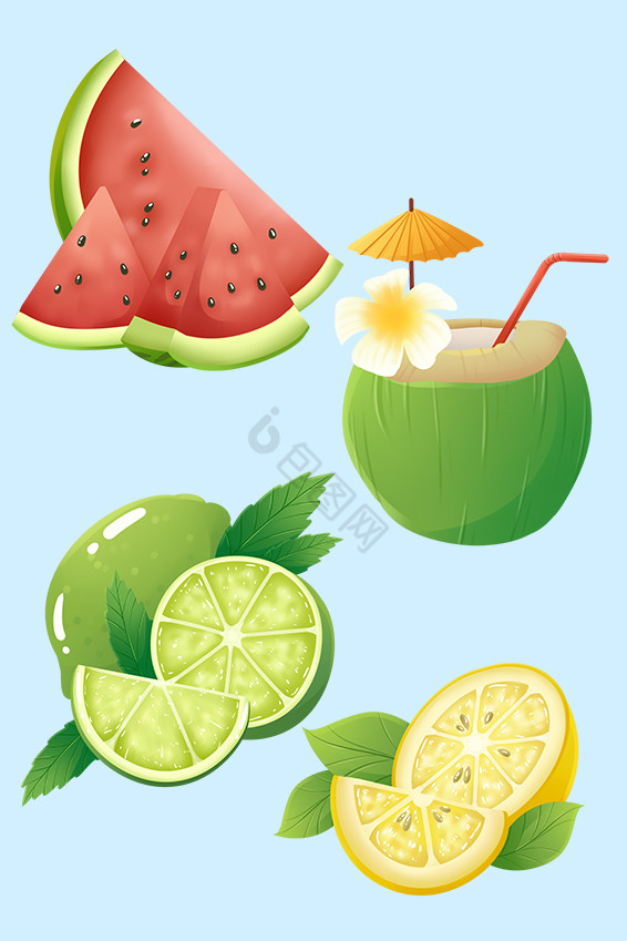 夏日夏天水果清凉柠檬西瓜椰子图片