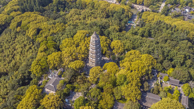 航拍延时苏州古寺云岩寺虎丘斜塔