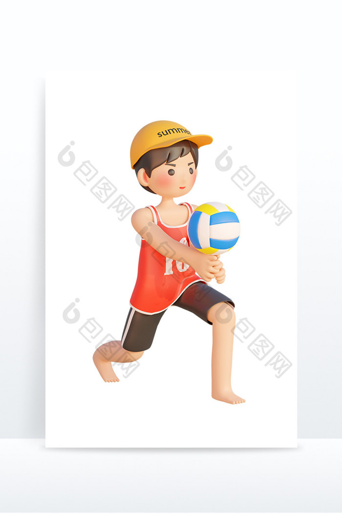 夏沙滩排球卡通3D可爱人物形象