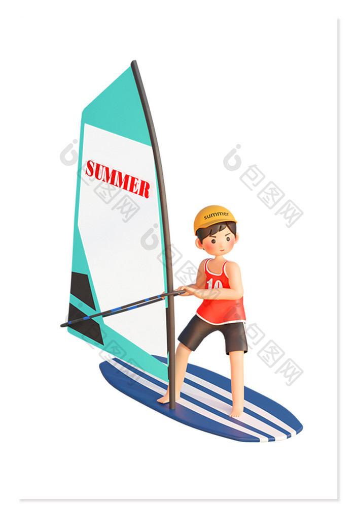 夏天冲浪帆板卡通3D人物形象