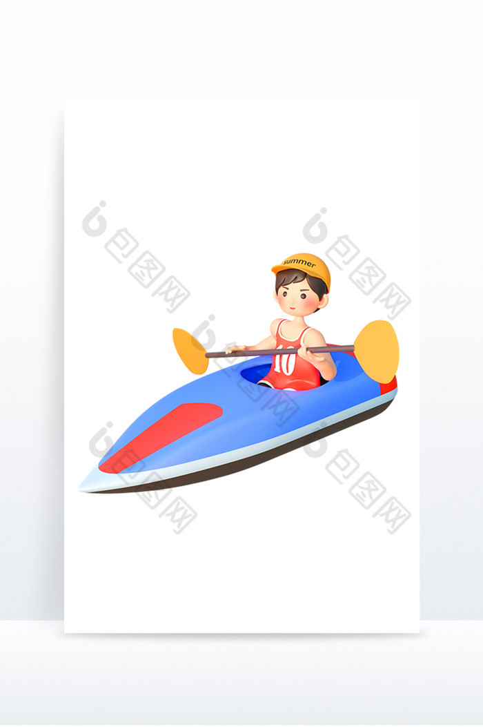 夏季划船卡通3D可爱IP形象图片图片