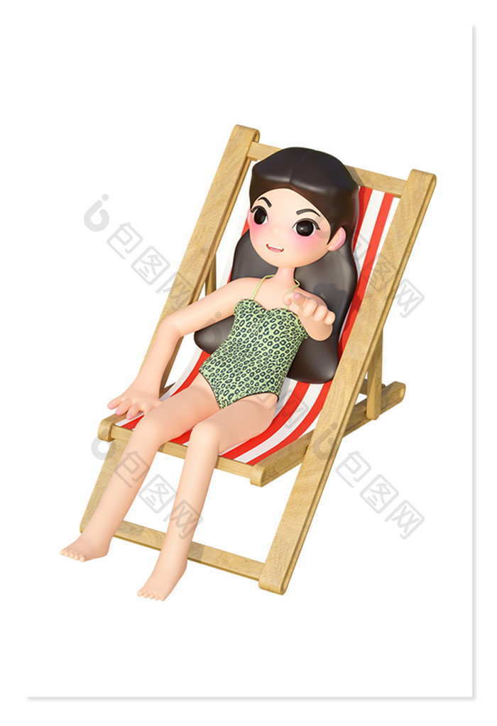 夏季沙滩椅卡通3D可爱人物形象