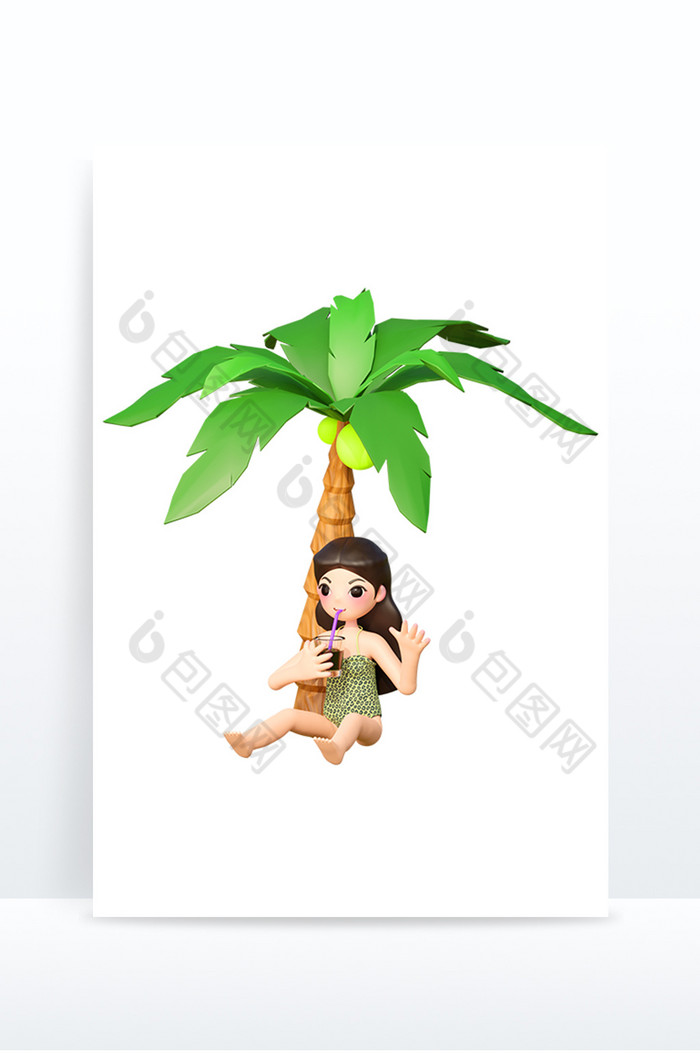 夏天椰子树卡通3D可爱人物形象图片图片