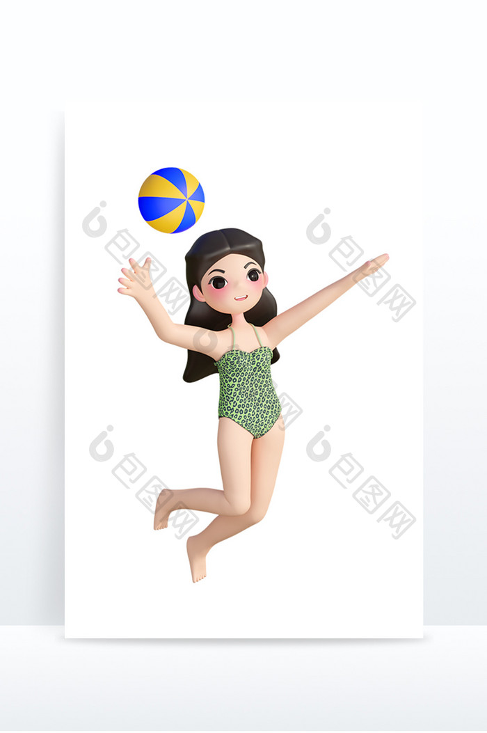 夏季沙滩排球卡通3D可爱形象