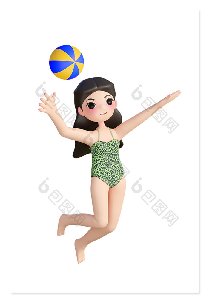 夏季沙滩排球卡通3D可爱形象