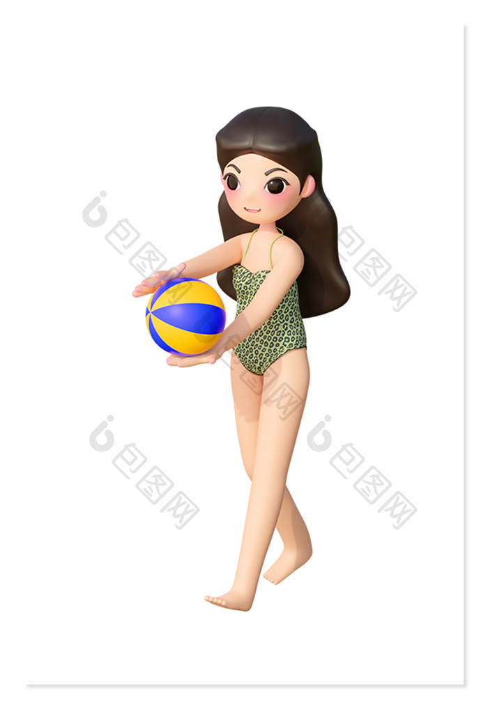 夏季沙滩排球卡通3D人物形象