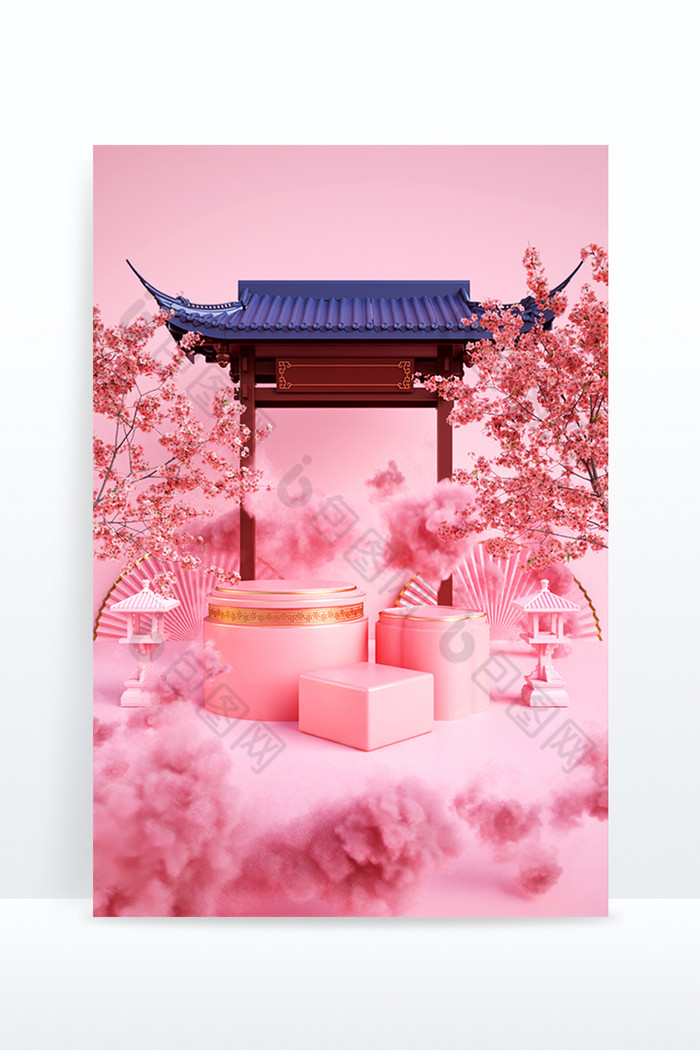 C4D粉色中式古风创意场景图片图片