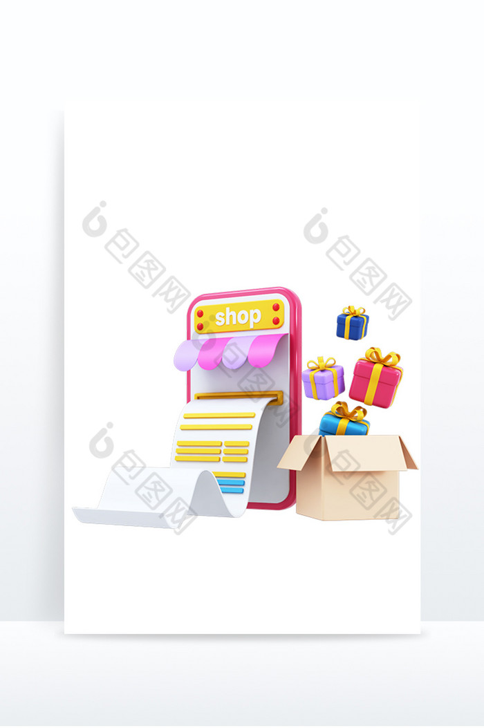 C4D电商购物账单礼盒元素模型图片图片
