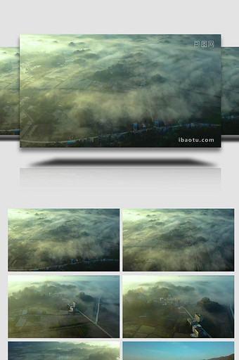 浙江湖州烟雾缭绕的小镇自然风光航拍图片
