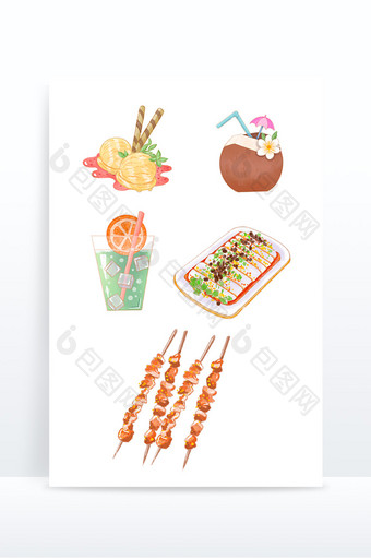 水彩手绘夏日食物组合元素图片