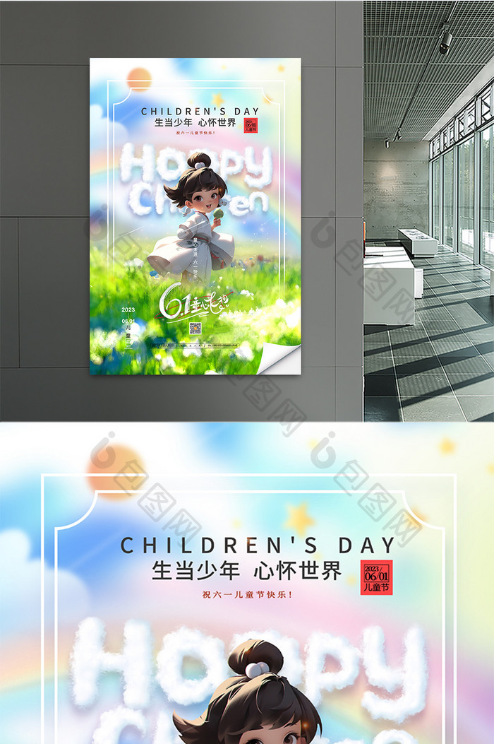 梦幻六一儿童节61童心飞扬数字艺术海报