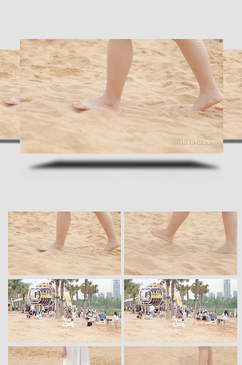 休闲户外沙滩脚步特写4K实拍图片