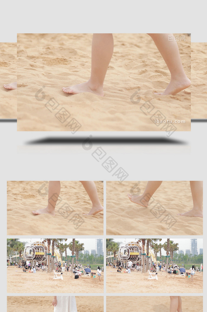 休闲户外沙滩脚步特写4K实拍