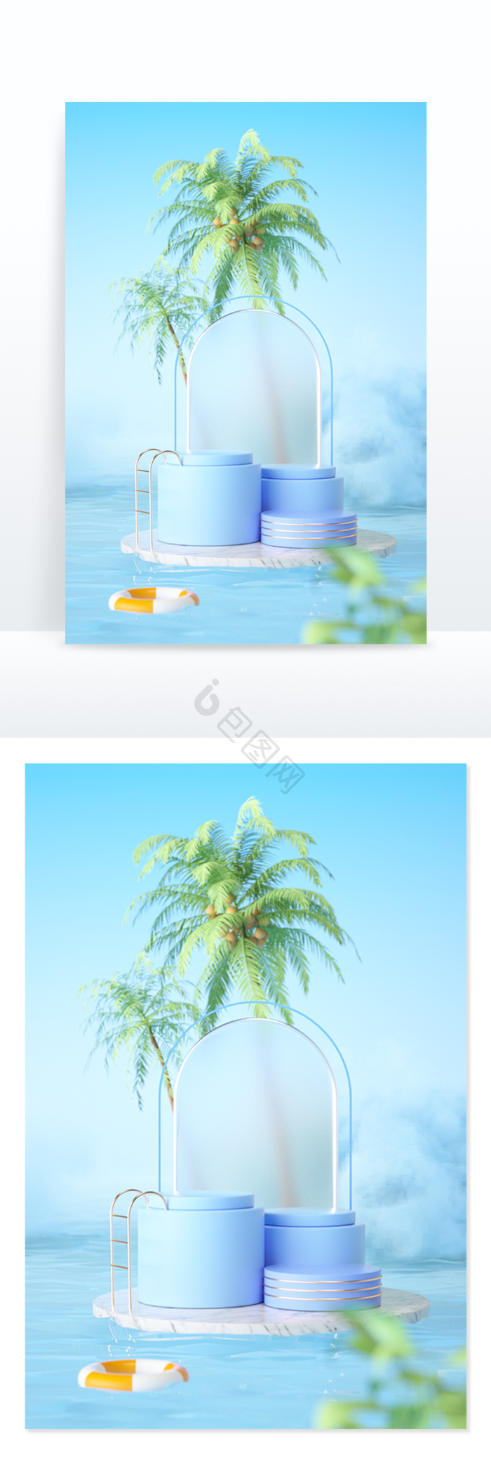 【c4d夏日清新泳池电商蓝色展台】图片下载-包图网