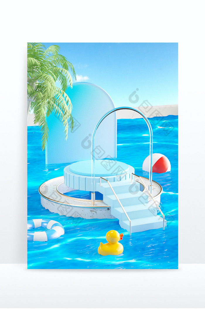 C4D夏日清新泳池电商展台图片图片