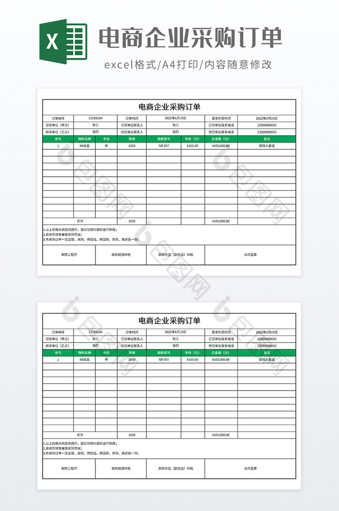 电商企业采购订单