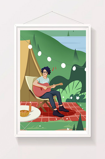 绿色放松音乐野外露营插画图片