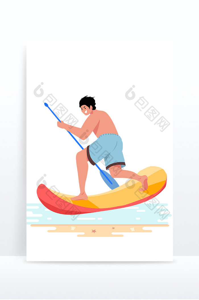 夏季海上冲浪男子手绘素材