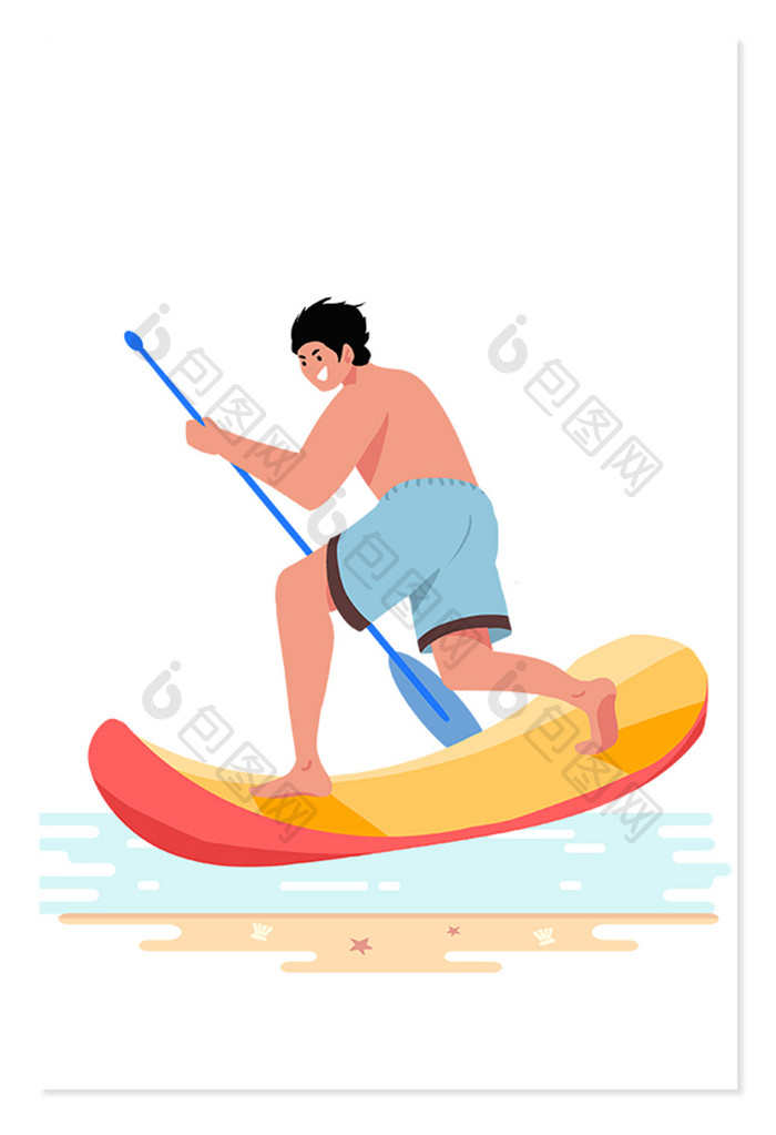 夏季海上冲浪男子手绘素材