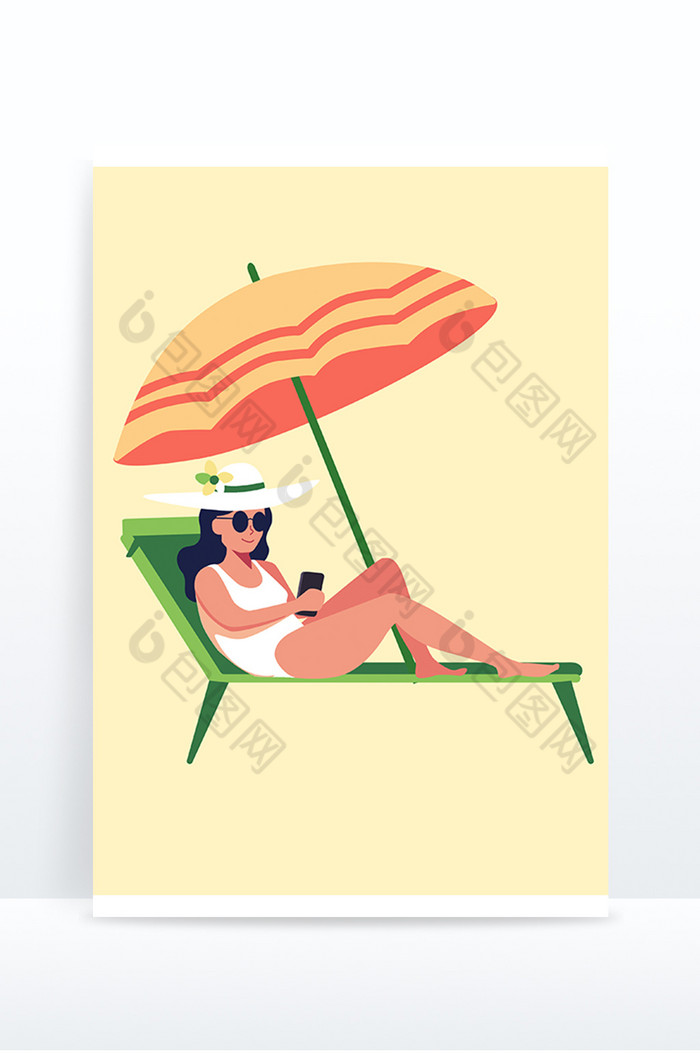 夏日泳装女子伞下乘凉日光浴图片图片