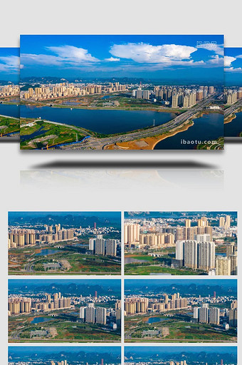 大气城市建筑群河流云层4k航拍延时图片