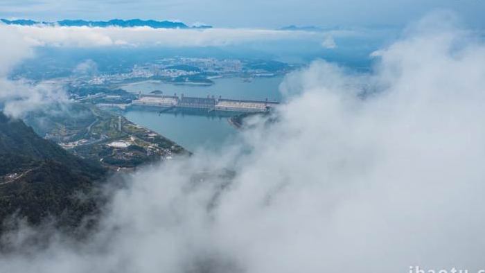 自然风光宜昌三峡大坝全景延时