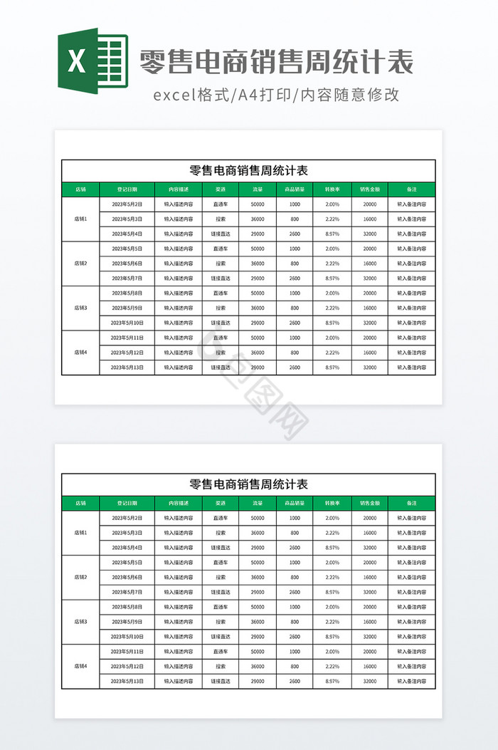 零售电商销售周统计表