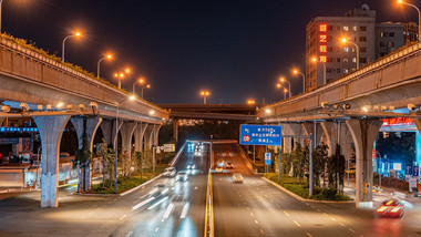 城市震撼马路夜景车流延时