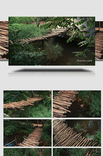 自然幽静山谷小河边独木桥视频图片