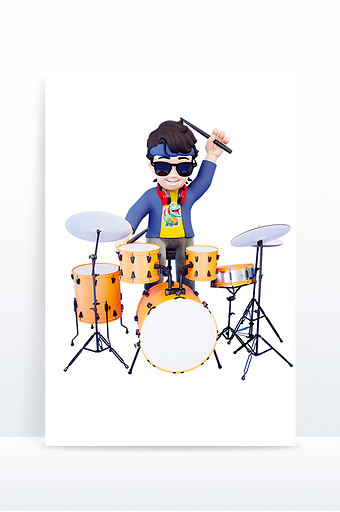C4D架子鼓演奏音乐节男孩人物图片