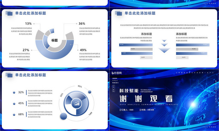 蓝色科技风书记分析PPT模板