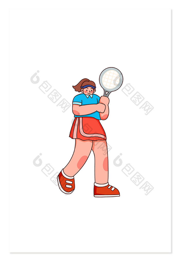 卡通手绘打网球户外运动健身元素
