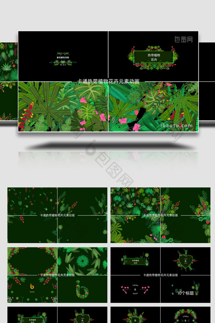 卡通热带植物花卉元素AE模板