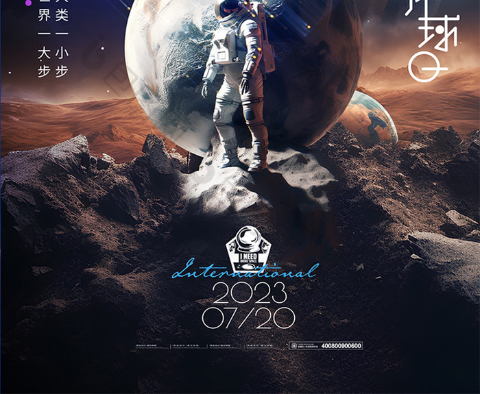 宇宙宇航员月球日海报