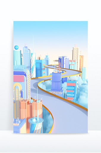 C4D城市通道建筑创意3D背景图片