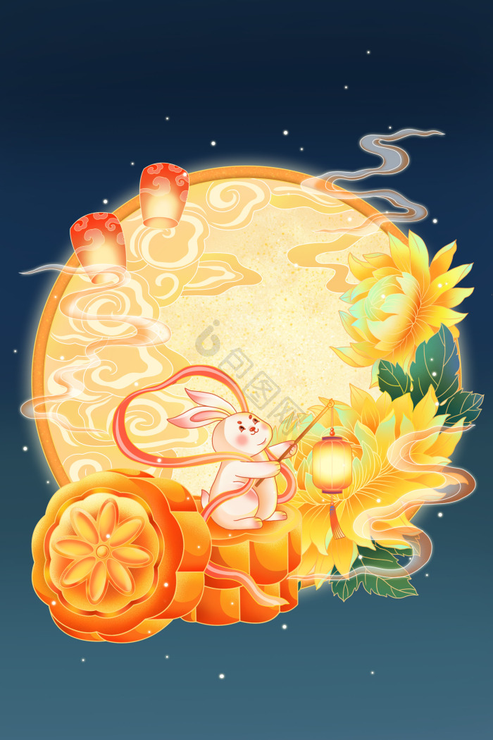 国风中秋节玉兔月饼形象png下载-包图网