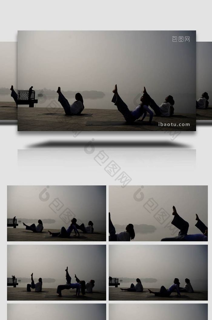 水墨中国风女性户外瑜伽实拍视频