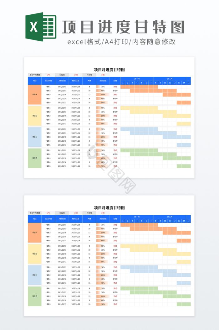 实用月工作计划甘特图下载-包图网